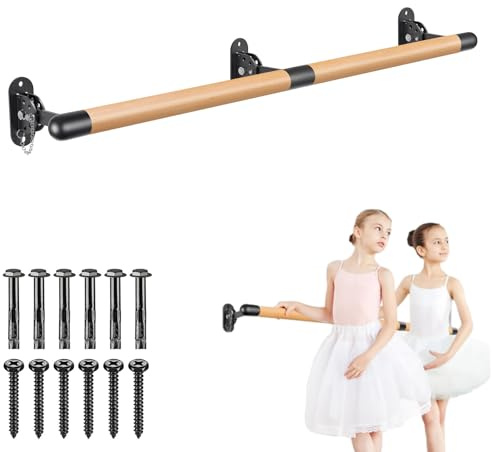 BeneLabel Barra Pole Dance 1.7M, Barra de Baile Ajustable de Madera para Montar en La Pared para Entrenamiento en Casa, Equipo de Estiramiento con Soporte De Metal para NiñOs y Adultos, 4cm DiáMetro