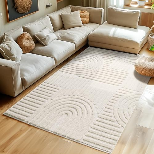 SIMPEX Tapis Crème 160x230 cm, Shaggy Poils Longs, Doux et Moelleux, Grand Tapis Salon Style Scandinave Boho