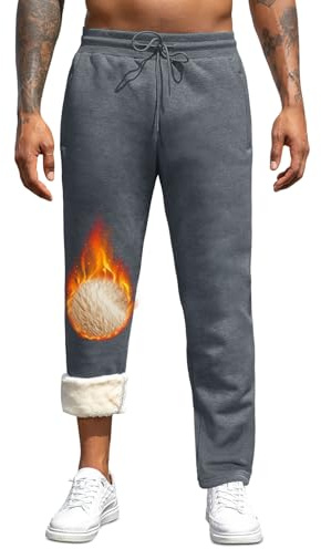 Vorvowry Mens Fleece Lined Joggers Loose Fit Sweatpants Thermal Causal Cotton Tracksuit Bottoms Winter Warm Plush Trousers Pants XXL Straight Leg Dark Grey