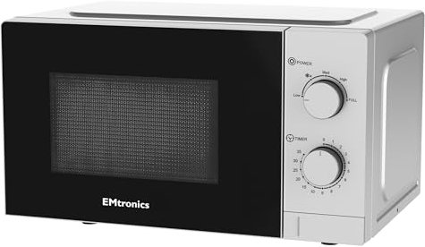 EMtronics 20 Litre 700W Manual Control Microwave with 5 Power Levels, Defrost Function, 35 Minute Timer and Cavity Light - Silver