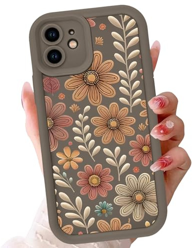 Foonary Coque pour iPhone 11, Étui avec Aesthetic Fleurs Motif Dessin Fille Femme Housse, Souple Silicone TPU Bumper Cover Antichoc Anti-Rayures Protection Case pour iPhone 11 6,1, Brun