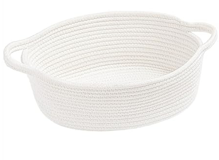 Cesto Portaoggetti Intrecciato Bianco,Cestini Portaoggetti Intrecciato in Corda di Cotone,Piccolo Cesto Portaoggetti in Stile Rattan per Cameretta,Bagno,Giocattoli per Bambini e Decorazioni per Casa