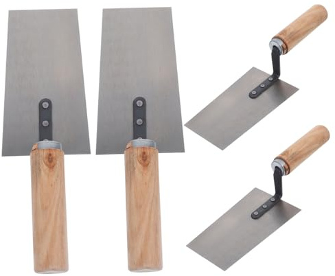 LOORGVEL Set 4 Pezzi Spatole per Stucco in Acciaio Inossidabile Manico in Legno e Design a Rivetto, Alta Efficienza di Lavoro per Lavori di Muratura e Finitura Muro