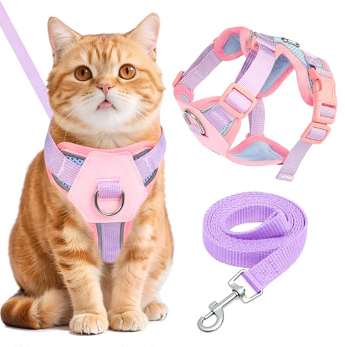 Arnés para gatos con correa a prueba de fugas, chaleco ajustable para gatos, arnés de pecho con rayas reflectantes y malla transpirable, arnés suave para gatos, cachorros, gatitos
