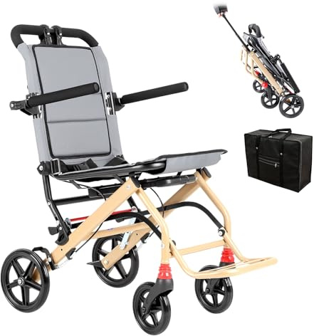 Care Parents Fauteuil Roulant de Transfert Pliable (8,7kg) - Mode Valise & Poignée Télescopique - Chaise Roulante Voyage Aluminium - Accoudoirs Relevables, Assise Ergonomique, Jusqu'à 100kg (CP-9209)
