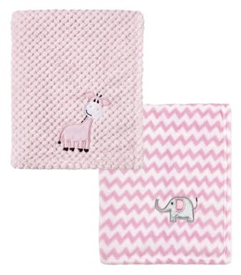 CREVENT 2 stycken 75 cm x 100 cm söt, gosig, fluffig, varma babyfiltar för småbarn, sängkläder, barnsäng, barnvagn – giraff elefant