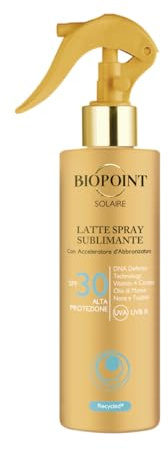 Biopoint Solaire - Latte Solare Spray Sublimante con Acceleratore di Abbronzatura, Azione Antiossidante e Idratante, Dona una Pelle Dorata e Luminosa, SPF 30, 250 ml
