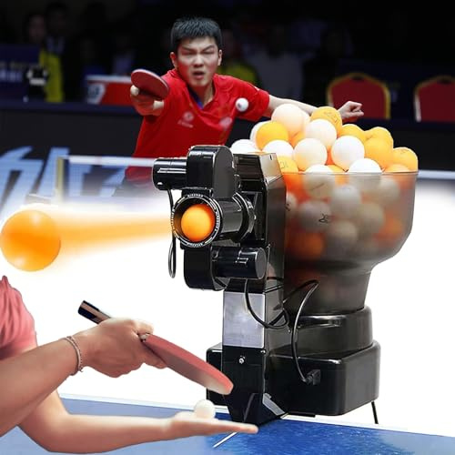 Máquina de pelotas de tenis de mesa, robot de entrenamiento portátil con 36 variaciones de giro, capacidad para 100 pelotas para una práctica eficaz