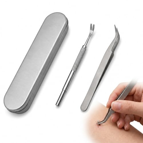 Guline Tick Remover Tools for Dogs and Cats for Humans & Pets | Professional Stainless Steel Tick Removal Kit Portable Complete Tool Kit Includes Fine-Tip Tweezers, Tick Hook & Storage Box