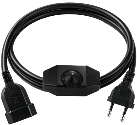 Regulador LED con Interruptor 250V, Dimmer LED para Lámparas Regulables | Regulador de Intensidad Rotativo Cable de 2M con Enchufe y Toma EU, Cable de Extensión para Lámpara Regulable