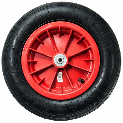 WERKA PRO Roue Gonflable 14'' 360 x 85mm - Alésage 10mm - Jante Rouge - Roulements à Billes - Bande de Roulement en Ligne - Pression Maxi 2 Bars - Usage Brouettes et Remorques