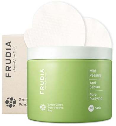 FRUDIA Lot de 70 tampons exfoliants végétaliens avec 89 % d'extrait de raisin vert, complexe de tanin et anti-sébum P | Soin des pores en profondeur doux et équilibré pour peaux grasses sensibles