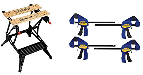 BLACK+DECKER Portable Project Center and Vise with IRWIN QUICK-GRIP Clamps, One-Handed, Mini Bar, 6-Inch, 4-Pack (WM225-A & 1964758)