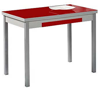 ASTIMESA Alas Cristal Table de Cuisine, Métal Verre Bois, Rouge, 90x50cm