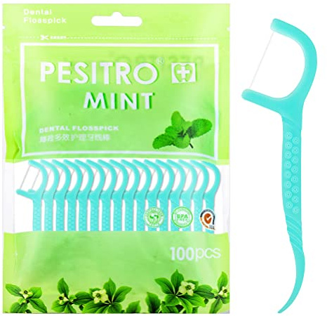 100 Pcs Dental Floss, Disposable Floss Sticks Dental, Portable Toothpicks Sticks, Interdental Cleaning Tool for Travel, Home, Office, Restaurant (Blue)