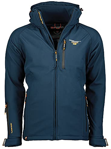 Geographical Norway Taboo Men - Chaqueta Softshell Hombres Impermeable Con Capucha - Chaqueta Outdoor Cortavientos Resistente - Senderismo Esquí Otoño Invierno Primavera (Azul Marino M)