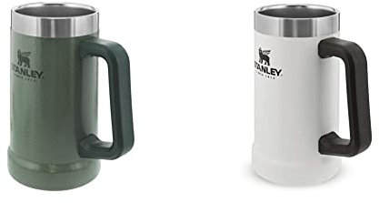 STANLEY Adventure Vacuum Stein 709 ml Hammertone Green & Adventure Vacuum Stein 709 ml Polar White - Thermobecher mit Henkel hält Bier für 7 Stunden kalt