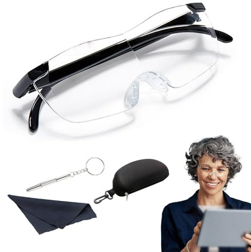 Lupenbrille, 300% Vergrößerungsbrille, Lese Lupenbrille, Anti-Blaulicht, Lesehilfe für Senioren, Geschenk für Senioren und Brillenträger, Leselupe für Nähen, Reparatur und Mehr