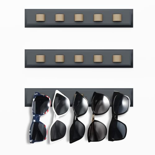 HZE Brillenhalter Wand, 3 Pack Sonnenbrillen Halter-Wandmontierter, Brillenaufbewahrung Wand, Aufbewahrungsregal für Sonnenbrillen, Brillenständer Organizer zum Aufhängen Ihrer mehreren Brillen, Grau