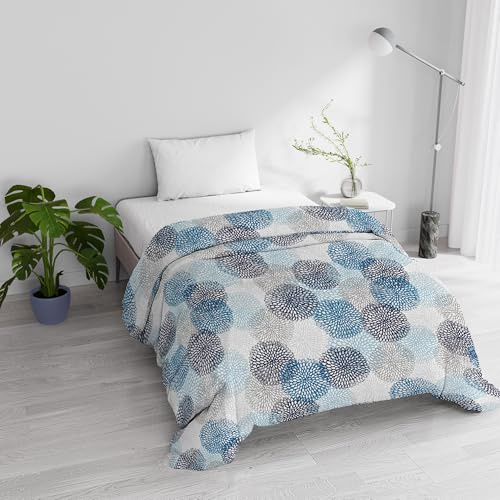 Trapunta Invernale Imbottita Letto Singolo 160x245cm DoubleFace BASIC fantasia SOFFIONI BLU, Made in Italy - Piumino Reversibile in morbida Microfibra 200gr/mq - Piumone Lavabile in Lavatrice