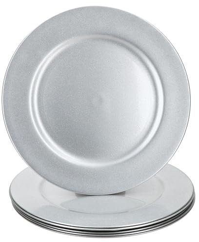 MamboCat Lot de 6 assiettes de présentation argentées à paillettes I Ø 33 cm I Assiettes décoratives légères en plastique I Set de table pour 6 personnes I pour Noël, mariages et autres