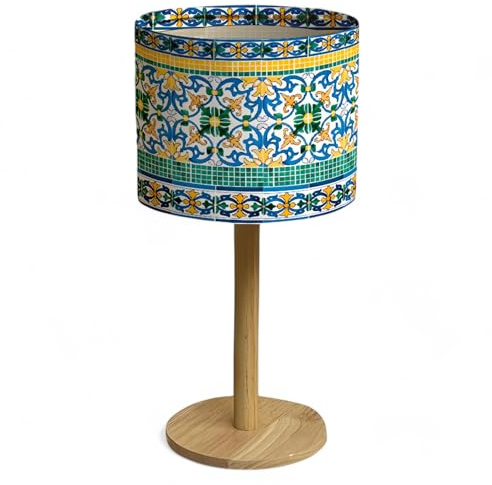 Bellaluma Lámpara de Mesita de Noche con Pantalla Estampada | Lámpara Decorativa de Mesa de Madera para Dormitorio, Salón o Recibidor | Caja de Regalo Premium + Bombilla LED Incluida