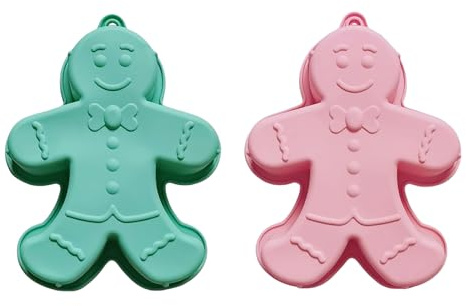 Generico 2 pezzi silicone omino pan di zenzeros teglia da forno, omino pan di zenzeros Teglie per dolci, antiaderente silicone stampi biscotti per dolci natalizi, colore casuale