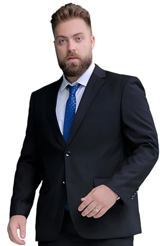 Traje De 2 Piezas Para Hombre Trajes Para Hombres Grandes Y Altos, Conjunto Clásico De Pantalón Y Chaqueta De Boda De Negocios De Color Liso Con 2 Botones(Black,5XL)