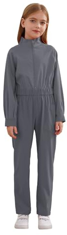 Miaeowve Kinder Arbeitsoverall Jungen Mädchen Kesselanzug Langarm Schutzoverall Maleroverall Stehkragen Arbeits Jumpsuit Ganzkörperanzug Arbeitskombi Grau 158-164