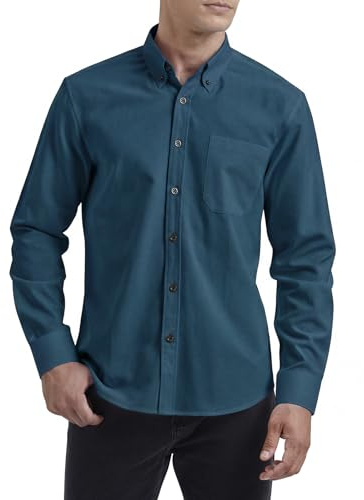 HISDERN Mens Shirts Long Sleeve Oxford Casual Smart Shirt for Men Formal Busnies Regular Fit with Pocket Teal S