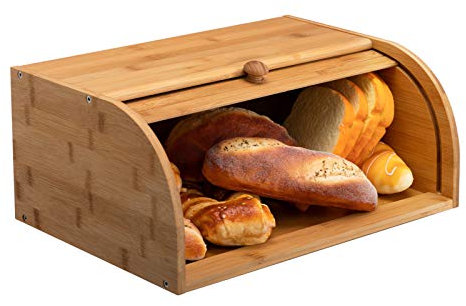 HollyHOME Brotkasten Bambus Groß Natürliche Bambus-Brotkästen für die Küche, Rolltop-Brotaufbewahrungsbehälter, Brotkasten für die Arbeitsplatte, natürlich