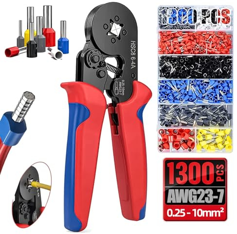 1 300 trådändhylsor presstång set – självjusterande trådändhylstång 0,25–10 mm² – fyrkantig pressning med spärrfunktion och ergonomiskt handtag – el- och bilverktyg