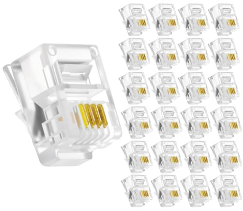 Bruislard RJ11 Connectors, RJ11 6P4C Connectors Phone Line Connector Telephone Modular Plug Telephone Line Cable Wire Male Plug Phone Jack Adapter Crimp (25 Pieces Pack)
