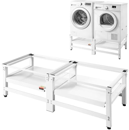 VEVOR Socle Lave Linge Hauteur 37 cm Support Machine à Laver Charge 318 kg Rehausseur à Plateau Coulissant pour Sèche-linge Réfrigérateur Compact, Acier Robuste, Pieds Antidérapants, Blanc, Lot de 2