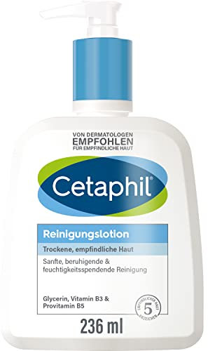 CETAPHIL Reinigungslotion, 236ml, Für trockene, empfindliche Haut, Gesichtsreinigung mit und ohne Wasser anwendbar, Entfernt sanft und effektiv Schmutz, Seifenfrei, Kein Augenbrennen