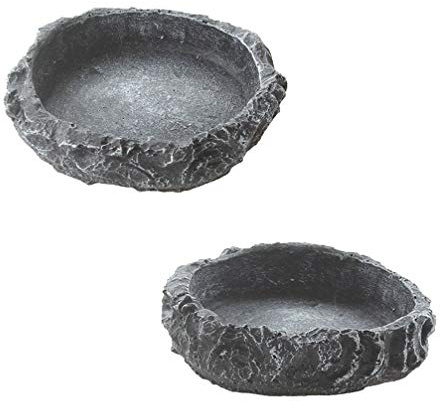 2 Pack Reptile Water Dish Food Bowl Rock Worm Feeder for Leopard Gecko Lizard Spider Scorpion Chameleon (De 3.1in x H 0.8in)