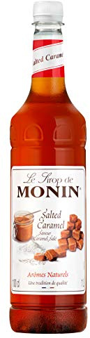 MONIN Premium Salted Caramel Syrup 1L for Coffee and Cocktails. Vegan-Friendly, Allergen-Free, 100% Natural Flavours and Colourings. Salted Caramel Coffee Syrup