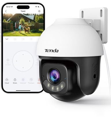 Tenda 5MP 3K wifi/Ethernet utomhusövervakningskamera, AI-detektering för personer och fordon, automatisk spårning, 30 m färgmörkerseende, IP65 vattentät, Alexa-kompatibel, CH7 V2.0