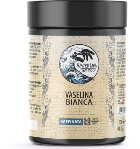 Water Law Tattoo Vaselina Bianca 1000ml, Vaselina Pura Altamente Raffinata, Vaselina Tattoo Professionale, Emolliente, Lubrificante, Protettiva, Senza Profumi o Coloranti, Made in Italy