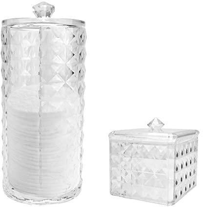 TSLBW 2 Stück Wattepad-Halter aus Acryl Wattepadspender Wattestäbchen Halter Make-up-Pads Organizer Aufbewahrungsbox mit Deckel Badezimmer-Behälter für Kunststoff-Wattebällchen Wattebälle Wattepads