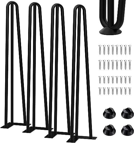 Thanaddo 4X Hairpin Legs Haarnadel Tischbeine, DIY Doppelstab Möbelfüße für Schreibtisch Esstischbeine,Mit Bodenschoner und 32pcs Schrauben (71cm 3 Streben)