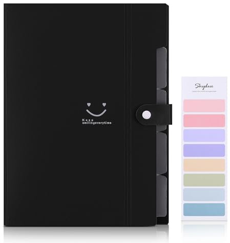 SKYDUE Dokumentenmappe A4, Fächermappe A4 5 Fächern, Mappen Ordnersystem, Ordnungsmappe A4 Mit Druckknopf, Postmappe Ordner Organizer Für Familie, Reise, Schule(Schwarz), 5 Tasche, (1001WJJ_BBlack)