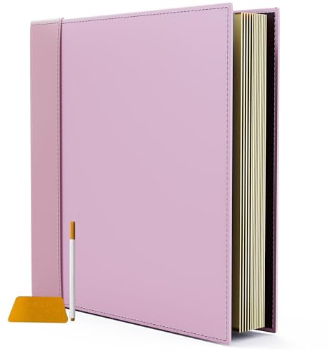 Never Ever Land selbstklebendes Fotoalbum - Scrapbook mit 20 beschreibbaren Magnetbögen & 40 säurefreien Seiten, Vegan-Ledereinband, ideal für Baby-, Hochzeits-, Familienfotos (Rosa)