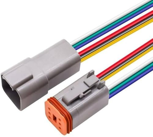 HISports 6-Pin DT Connector Kit, Waterproof DT Electrical Wire Connector 6 Pin Way Sealed Gray Male and Female Auto Waterproof Electrical Wire Connector Plug, for Motorcycle, Scooter, Car, Boats