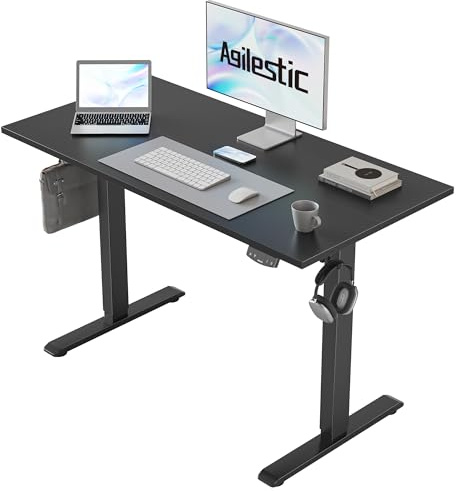 Agilestic Escritorio Elevable Eléctrico 100x60 cm, 2 Memorias, Negro | Altura eléctrica regulable, sistema anticolisión y motor silencioso. Carga 70 kg, ideal para oficina y gaming.