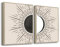 hyidecorart Sonne und Mond Boho Bilder Mit Rahmen Holz, Abstract Schwarz Linien Beige Geometrie Nordische Minimalistisch Modern Wandbilder Wohnzimmer Schlafzimmer Küche Esszimmer Büro Badezimmer