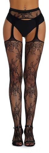 comeondear Collant Ouvert Entrejambe Sexy Femme Érotique XXXL 5XL Grande Taille 40-120Kg Bas Pour Porte Jarretelle Collants Resille Noir Bas Rouge Hauts de Cuisse Lingerie(Noir,3XL-5XL)