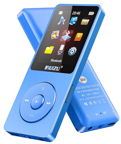 Reproductor MP3 de 64GB con Bluetooth 5.3, Ultraligero (30 Gramos), hasta 80 Horas de duración de la batería, Pantalla de 1,8 Pulgadas, Ideal para Deportes, niños y Adultos, admite Tarjetas TF de