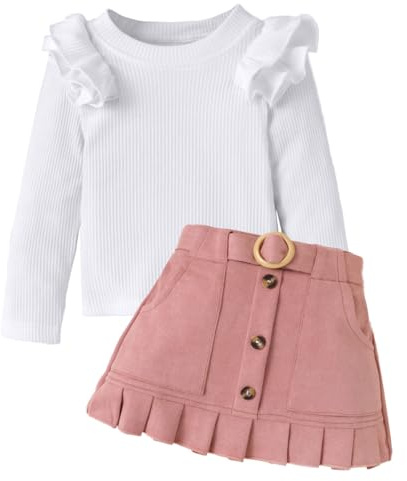 LUVCES Ensemble Bébé Fille Manches Longues à Volants Tops + Mini-jupe à nœud papillon 2 pièces Robe Globale Vêtements Tenues