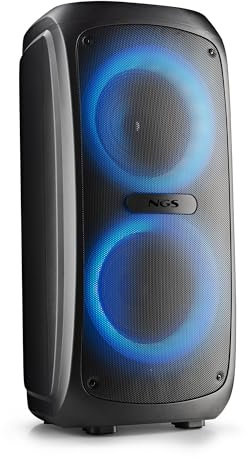 NGS Wild Temper – Enceinte Portable Bluetooth, 200W, TWS, lumières LED RGB, USB/AUX, Double entrée Microphone, Batterie Rechargeable de 7.4V/4400mAh, autonomie 5 Heures, Design Compact et résistant